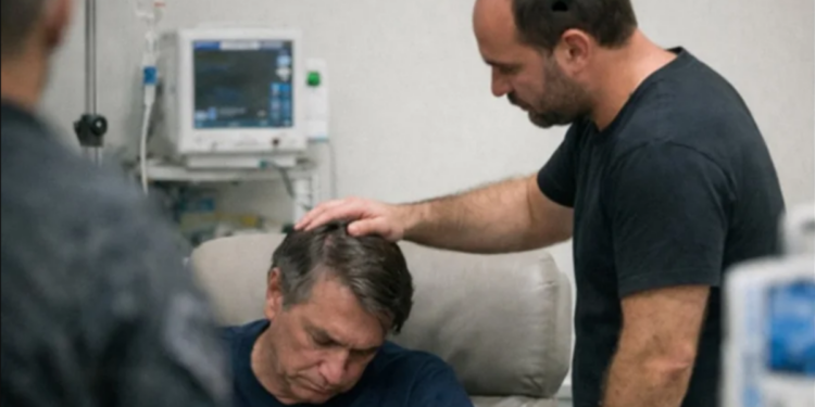 Carlos Bolsonaro relata visita ao pai, Jair Bolsonaro, internado na UTI com pneumonia. Ex-presidente apresenta melhora clínica, mas segue sem previsão de alta.
