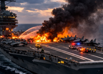 Incêndio a bordo do porta-aviões USS Gerald R. Ford no Mar Vermelho deixa dois marinheiros feridos. Marinha dos EUA afirma que navio segue totalmente operacional.