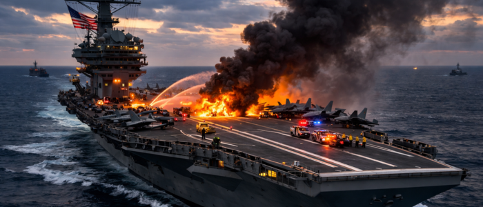 Incêndio a bordo do porta-aviões USS Gerald R. Ford no Mar Vermelho deixa dois marinheiros feridos. Marinha dos EUA afirma que navio segue totalmente operacional.