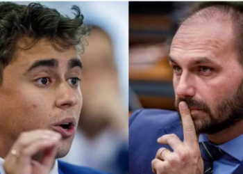 Declaração de Eduardo Bolsonaro revela tensão com Nikolas Ferreira e falta de apoio à candidatura de Flávio Bolsonaro.