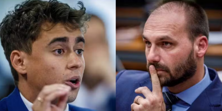 Declaração de Eduardo Bolsonaro revela tensão com Nikolas Ferreira e falta de apoio à candidatura de Flávio Bolsonaro.