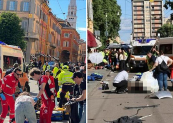 Carro invadiu calçada em Modena e deixou vários feridos durante ataque investigado pela polícia.