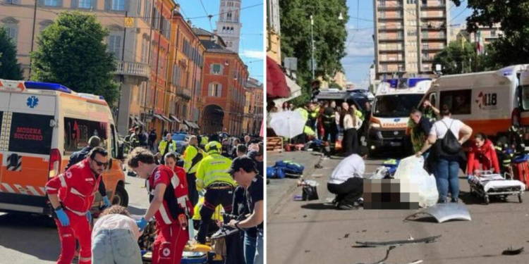 Carro invadiu calçada em Modena e deixou vários feridos durante ataque investigado pela polícia.