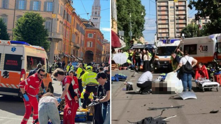 Carro invadiu calçada em Modena e deixou vários feridos durante ataque investigado pela polícia.
