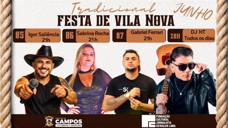 Festa de Vila Nova terá três noites de shows e promete fortalecer a cultura popular no interior campista. 