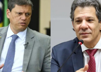 Pesquisa Datafolha mostra Tarcísio de Freitas na liderança para o governo de São Paulo em 2026, com 46%, seguido por Fernando Haddad, com 30%.