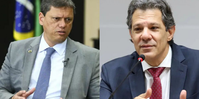 Pesquisa Datafolha mostra Tarcísio de Freitas na liderança para o governo de São Paulo em 2026, com 46%, seguido por Fernando Haddad, com 30%.