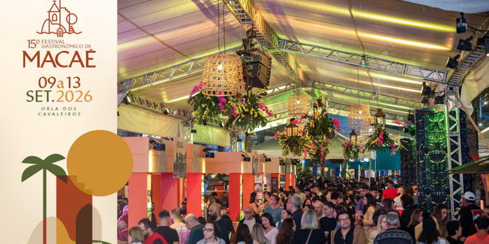 15º Festival Macaé de Cultura e Gastronomia acontece de 9 a 13 de setembro na Praia dos Cavaleiros, com 23 restaurantes e entrada gratuita.