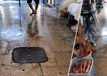 Esgoto transbordando preocupa comerciantes no Mercado Municipal de Campos