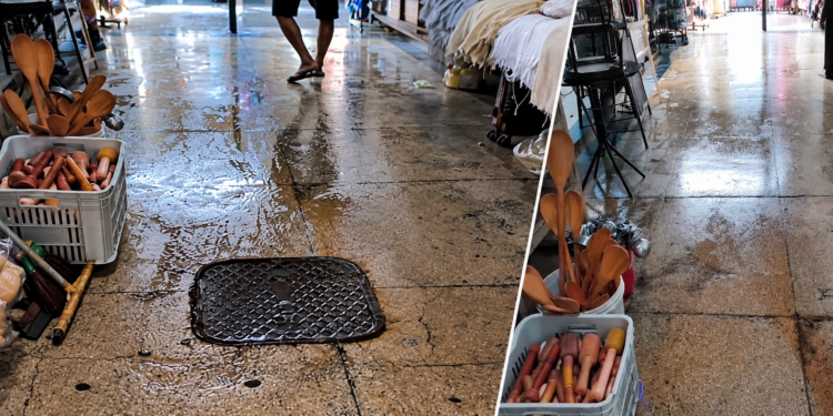 Esgoto transbordando preocupa comerciantes no Mercado Municipal de Campos