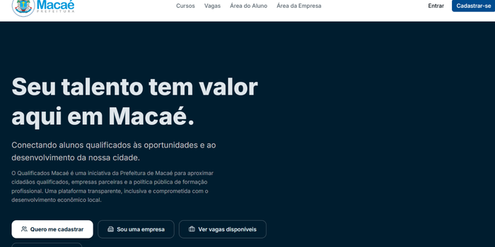 Plataforma Qualificados Macaé conecta profissionais formados em cursos da Prefeitura a empresas, reúne currículos e oferece vagas de emprego.