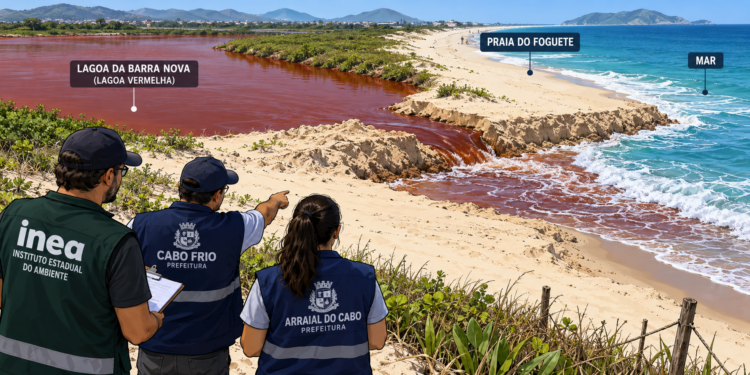 Inea e prefeituras investigam a abertura de um canal entre a Lagoa da Barra Nova e o mar, na Praia do Foguete, entre Cabo Frio e Arraial do Cabo.