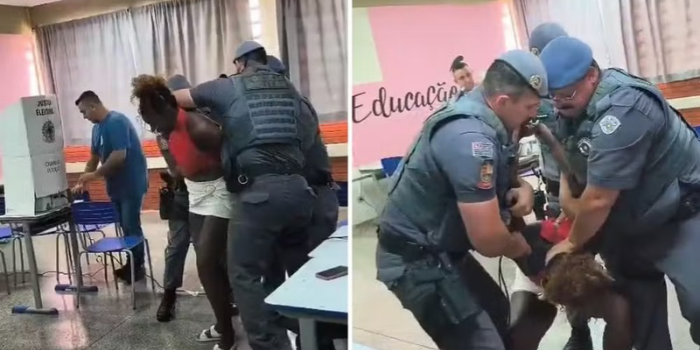 Eleitora se recusou a deixar seção após afirmar que votou em candidato diferente do pretendido e foi retirada algemada pela PM em Franca.